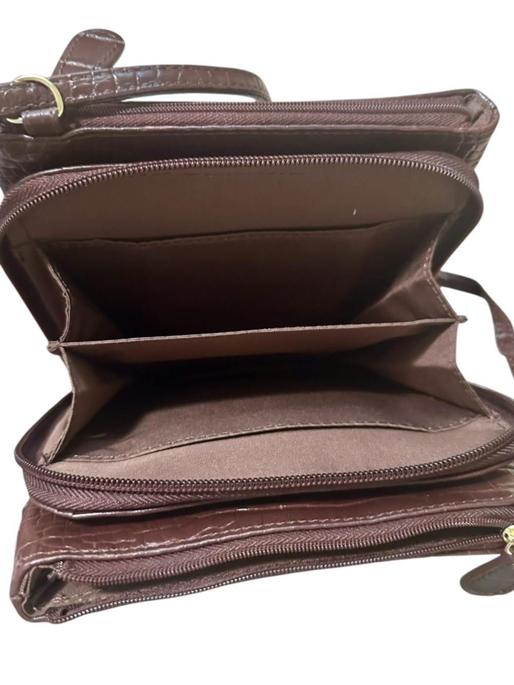 Giani Bernini Triple-Zip Pebble Leather Dasher Crossbody Women's Wine - Picture 6 of 7